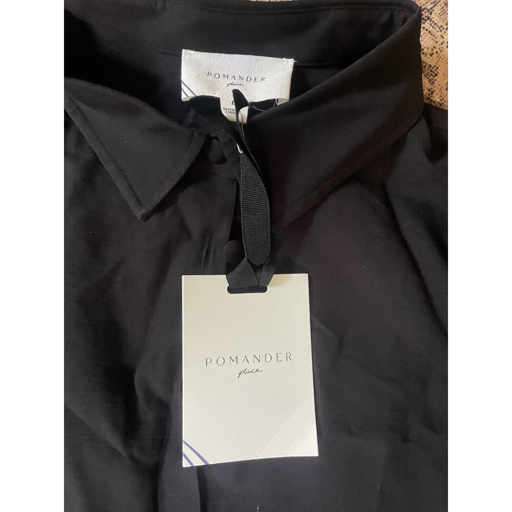 NWT Pomander Place Black Ashlen Blouse Collar Front Placket Tiered Size Large - Picture 3 of 6